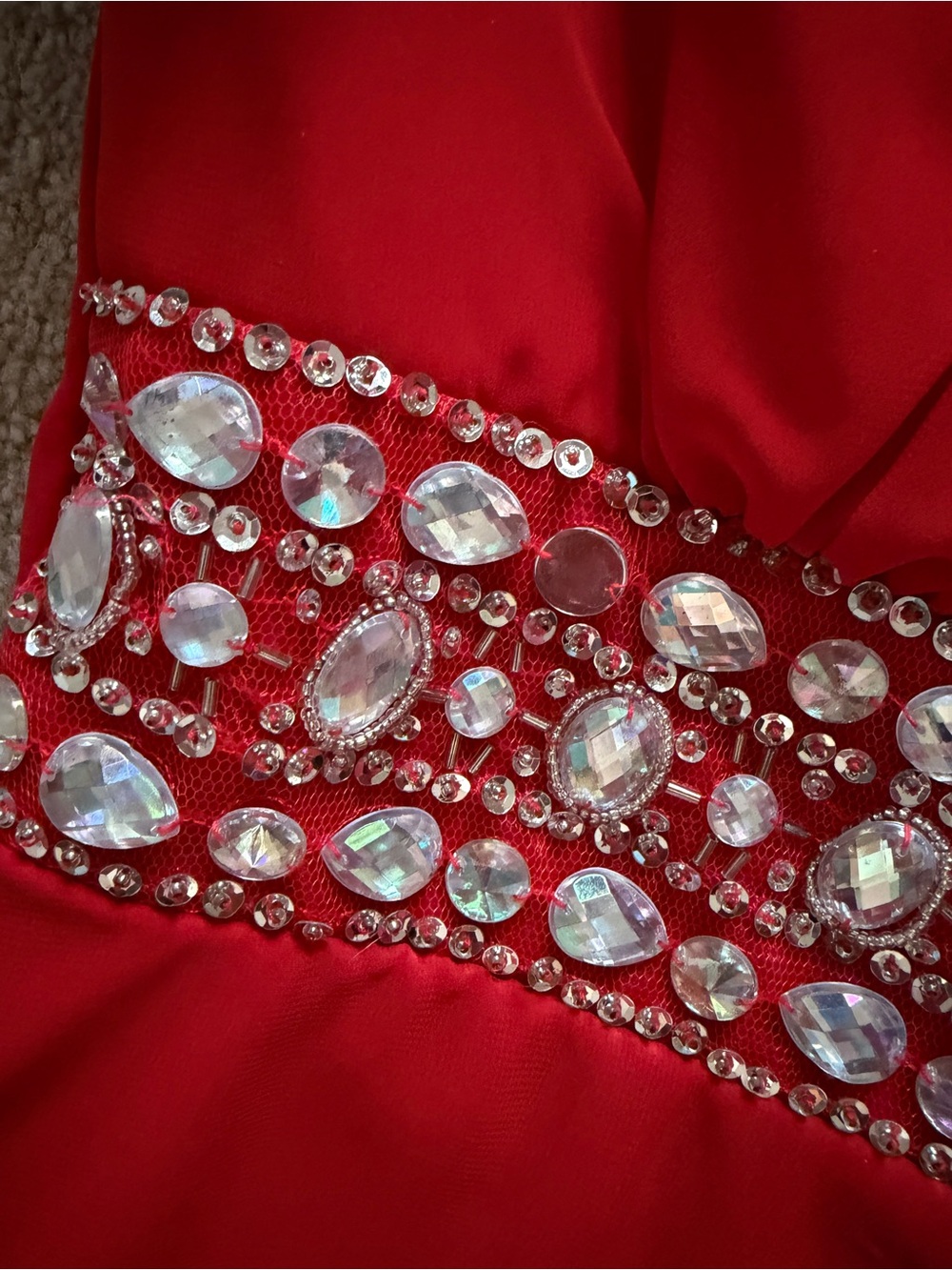 Deb Red Beaded Pleated Chiffon Sweetheart Strapless High-Low Dress Size 11/12 - Picture 2 of 4